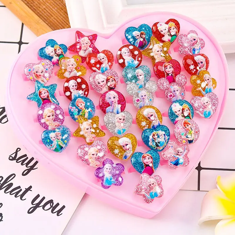 36PCS/Box Princess Party Favor Glitter Ring Girl Happy Birthday Party Gift School Rewards Frozen Party Souvenir Cute Giveaway