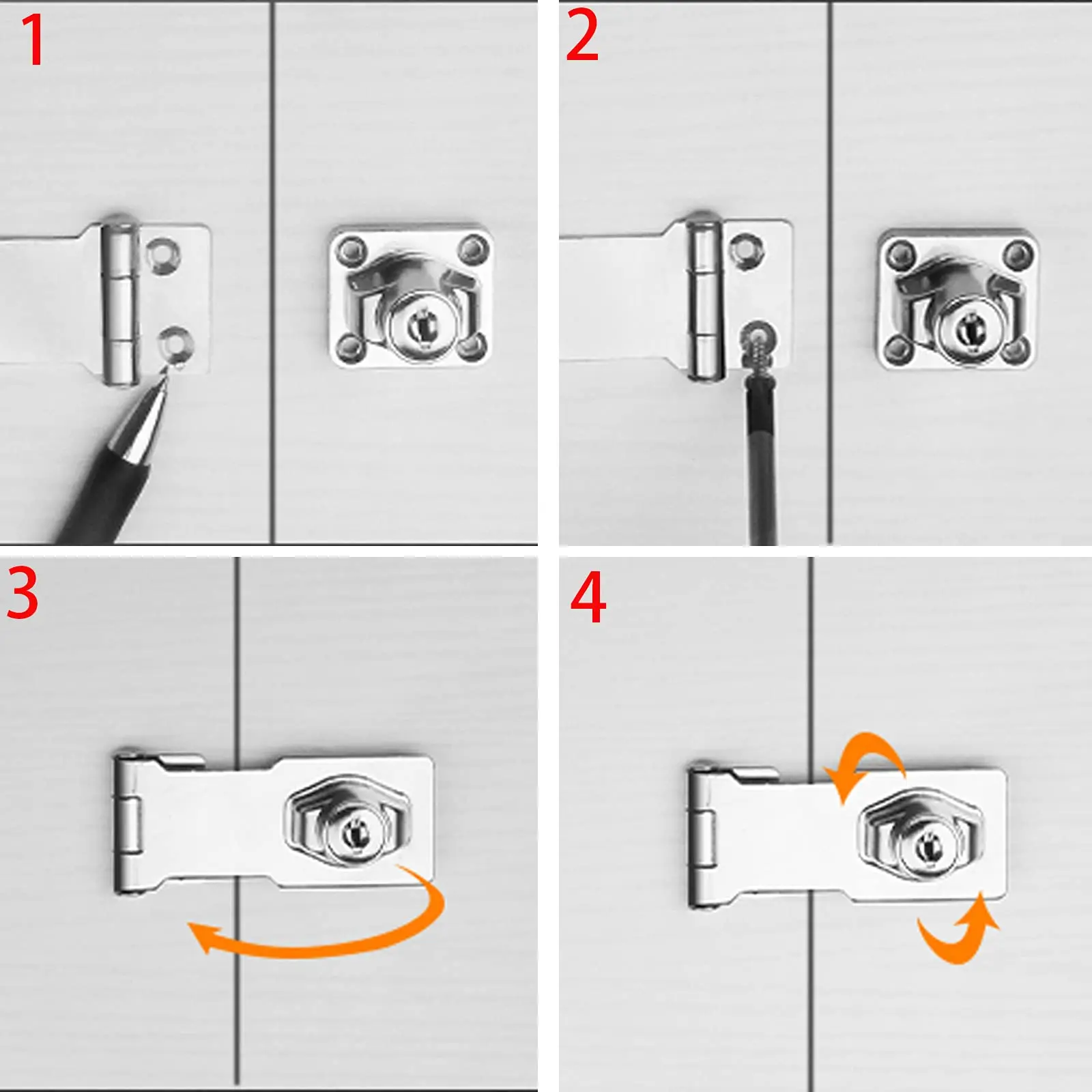 Kunci Laci Pengait Kunci Pintu Campuran Seng dengan Kunci Kait Engsel Dapat Dilipat untuk Lemari dan Pintu Gudang untuk Pemasangan 180 Derajat