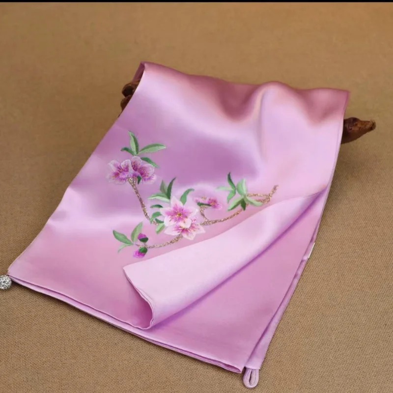 Hand-embroidered Silk Towel -100% Mulberry Silk Elegant Gift for Mother Scarf Girl