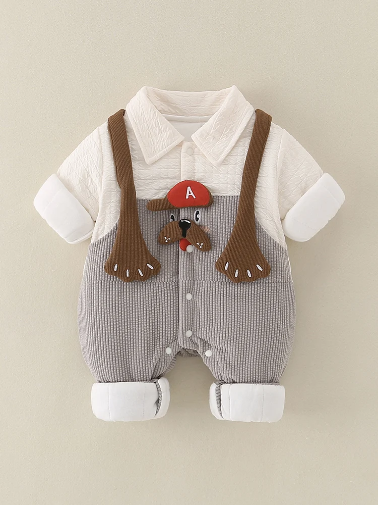 

Baby Clothes Autumn Winter Fce Lined Thin Cotton Onesie Outfit Cartoon Outdoor Clothes Climbing Suit Trendy Korean Sle