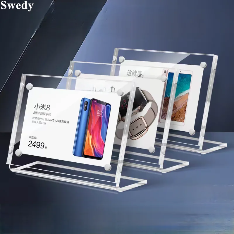 10 Pieces 105x70mm L Shape Magnetic Table Menu Paper Holder Acrylic Sign Holder Display Stand Price Label Paper Card Holder