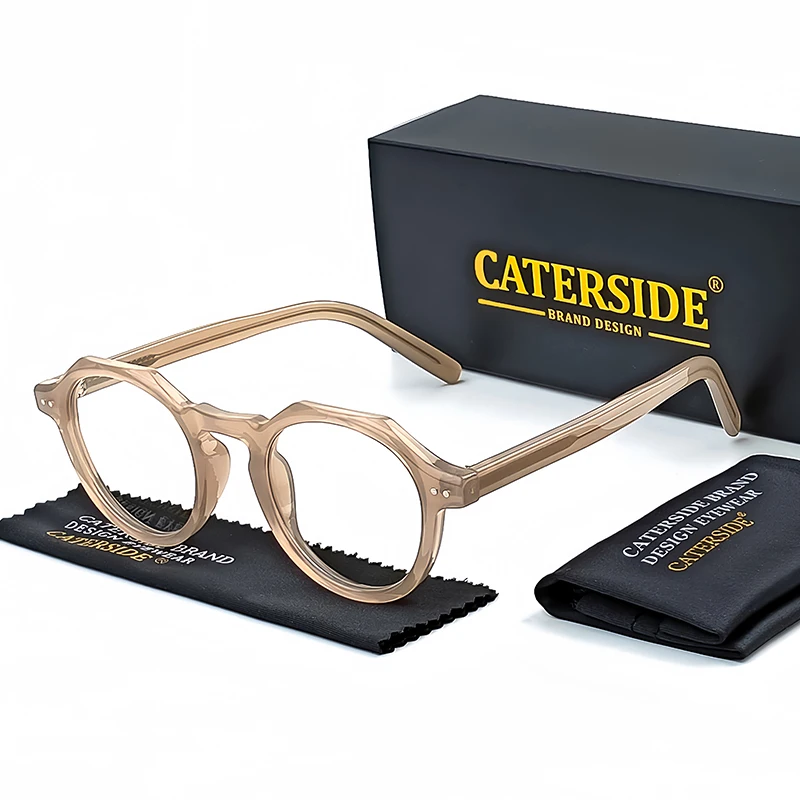 CATERSIDE Retro Polygonale Brille Männer TR Rahmen Hochwertige Brillen für Frauen Transparente Gläser Business Brillen – Detail 4