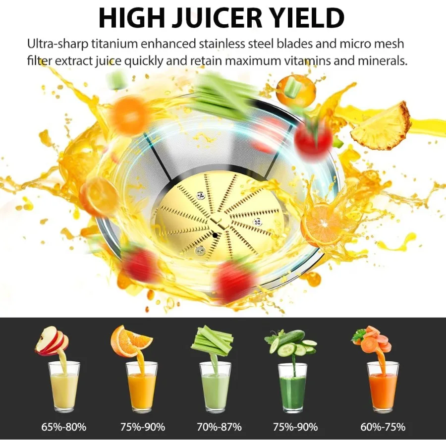 ماكينة صنع العصير بالطرد المركزي بقدرة 1300 وات مع مزلق تغذية كبير جدًا 3 بوصة محرك نحاسي كامل فلتر مطلي بالتيتانيوم عالي الجودة #5
