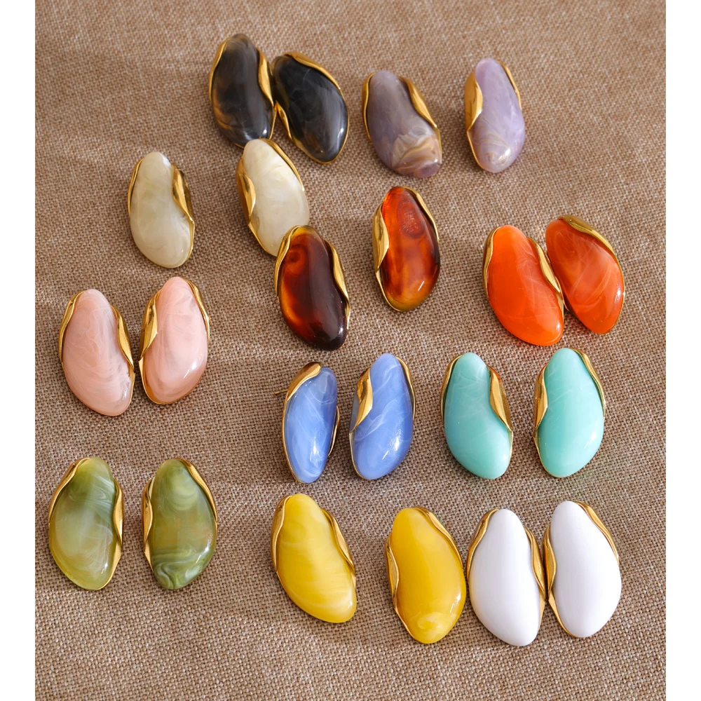 Yhpup Waterproof Stainless Steel Colorful Resin Acrylic Earrings for Women 2026 Spring Summer Fashion Y2K Daily Stud Jewelry