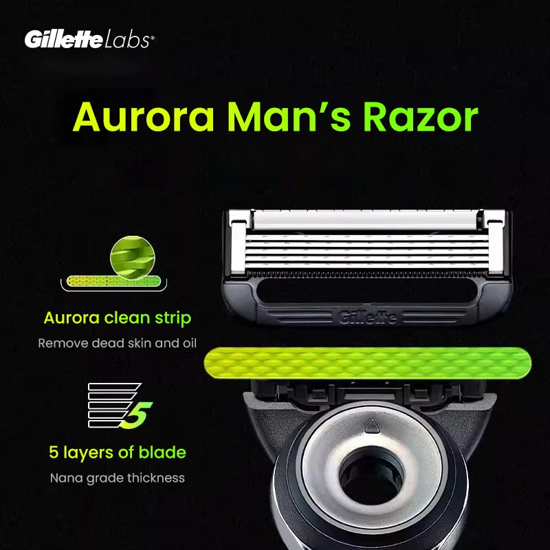 Gillette Labs Aurora-Rasoir Manuel à 5 Couches pour Homme, Épilation du Corps avec Tondeuse à Brûlure Latérale, Barbe, Original