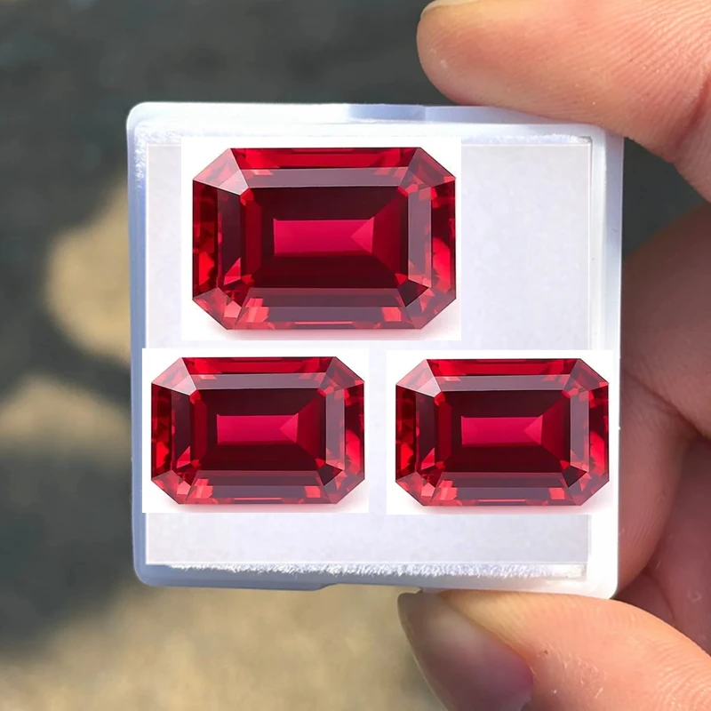 Top Pigeon Red Ruby VVS Loose Gemstone Emerald Cut Mohs Hardness Gem for Jewelry Making/Setting/Collection Gem Beads