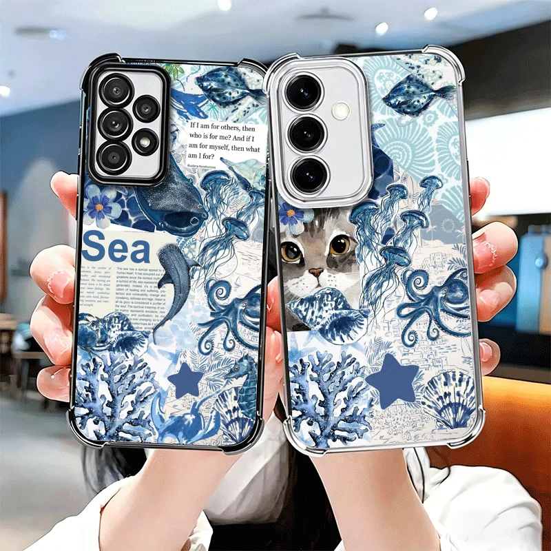 Ocean Starfish Sea Turtle Shark Soft Phone Case For Samsung A17 A27 A07 A37 A57 A16 A56 A15 A55 A14 A54 A13 A53 A26 A36 A25 A35