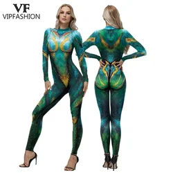 VIP FASHION Peacock Jumpsuits 3D Digital Print Woman Zentai Bodysuit Animal Show Performance Costume Carnival Purim Party Outfit
