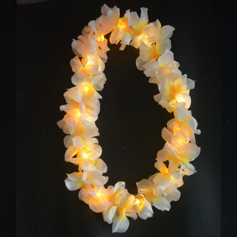 10pcs White Hawaiian Leis Light Up Flower Necklace Headband with LED Lights for  Beach  Tropical Glow Party  Halloween