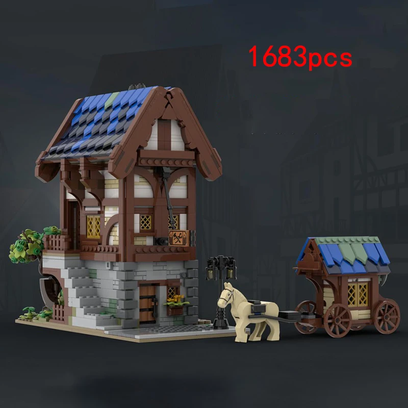 Spot MOC-153710 medievale Street House Architecture Series House Puzzle giocattolo fai da te modello ornamento regalo