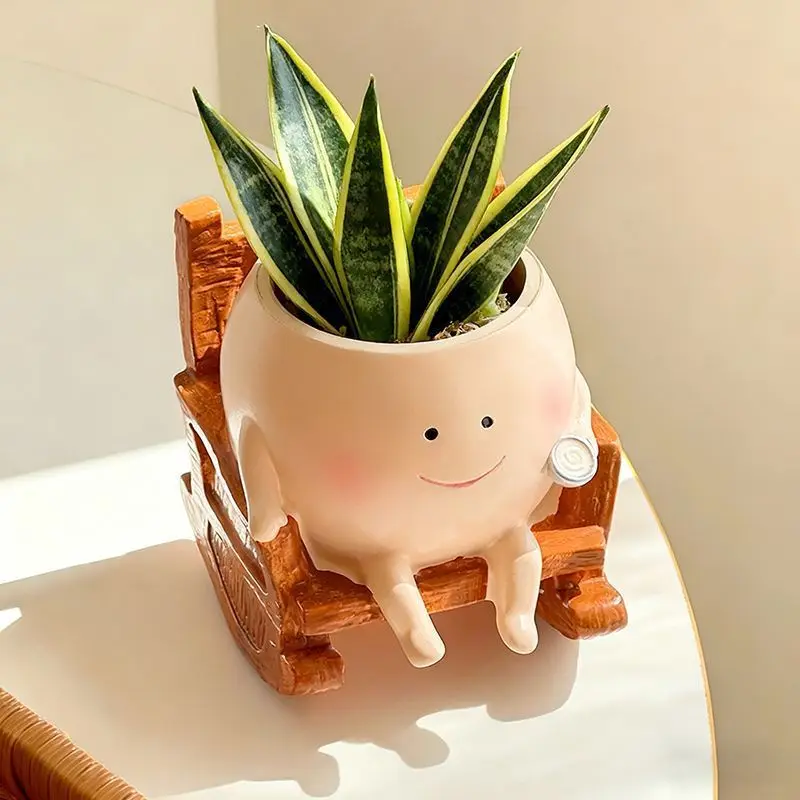 

Cute Swing Chair Cartoon Smiling Face Little Devil Small Flower Pot Creative Swing Succulent Plant Flowerpot Garden Home Decor