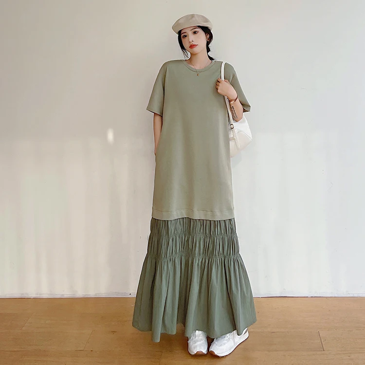 Été longue Svel femmes Dr ample décontracté rue Sle tricoté coton Polyester mélange parole longueur T-shirt Dr