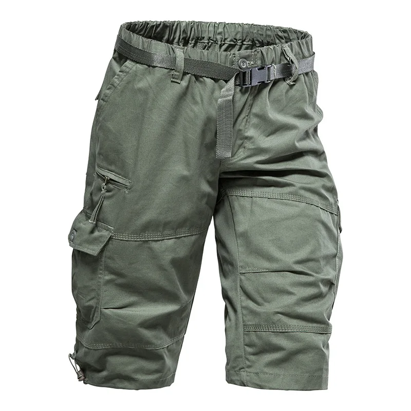 Summer Loose Casual Pants, Shorts, Men's Straight Cut Cropped Pants, Youth Cotton Breathable and Wear-resistant Workwear