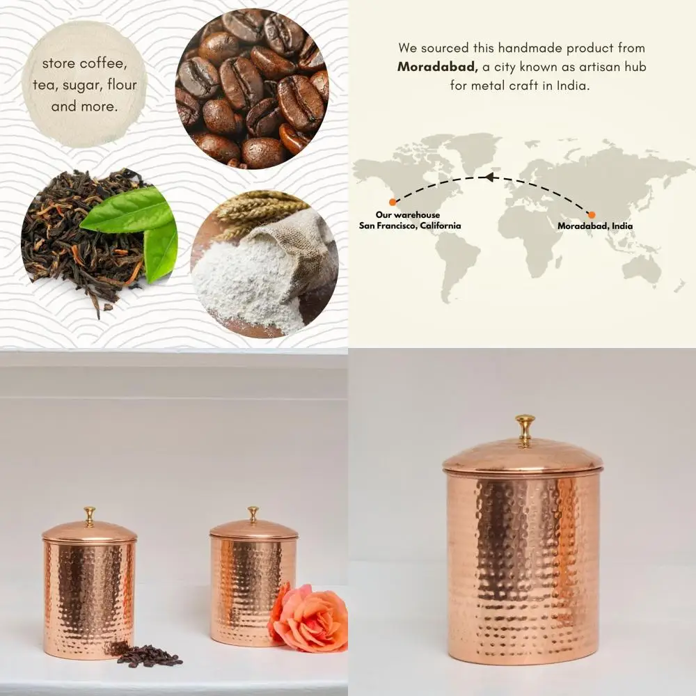 Медные канистры ручной работы для хранения на кухне — идеально подходят для кофе, чая, сахара и муки.