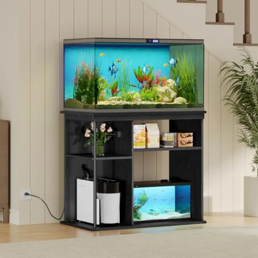 

40-50 Gallon Fish Tank Stand with Power Outlet, Wooden Aquarium Stand with Filter Storage, Heavy-Duty Reptile Tank Stand with 3