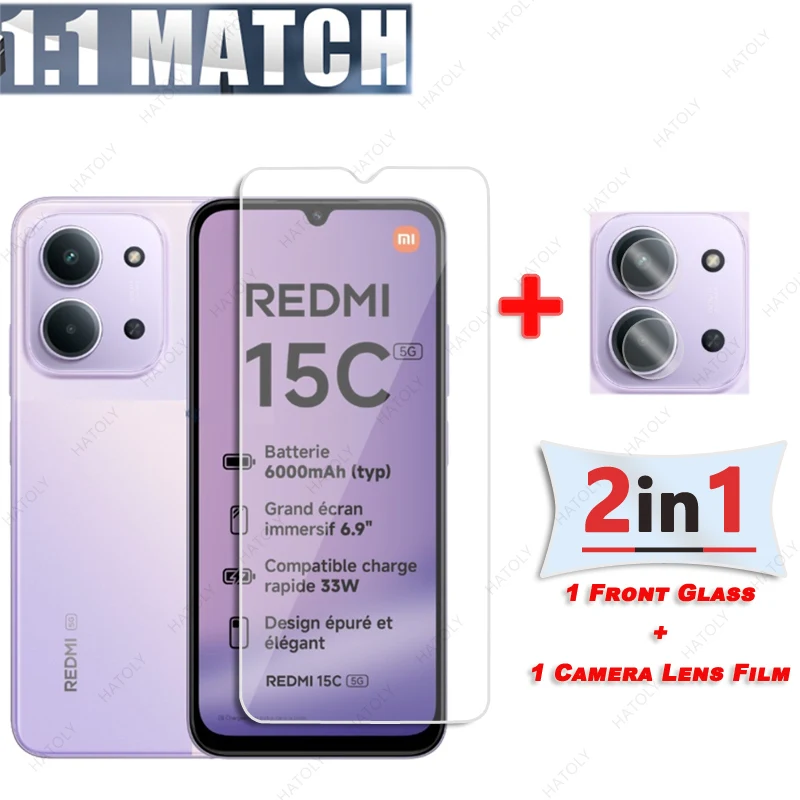 Pour Xiaomi Redmi 15C 5G verre clair HD Film de protection pour Redmi 15C 5G verre trempé protecteur d'écran protecteur d'objectif de caméra
