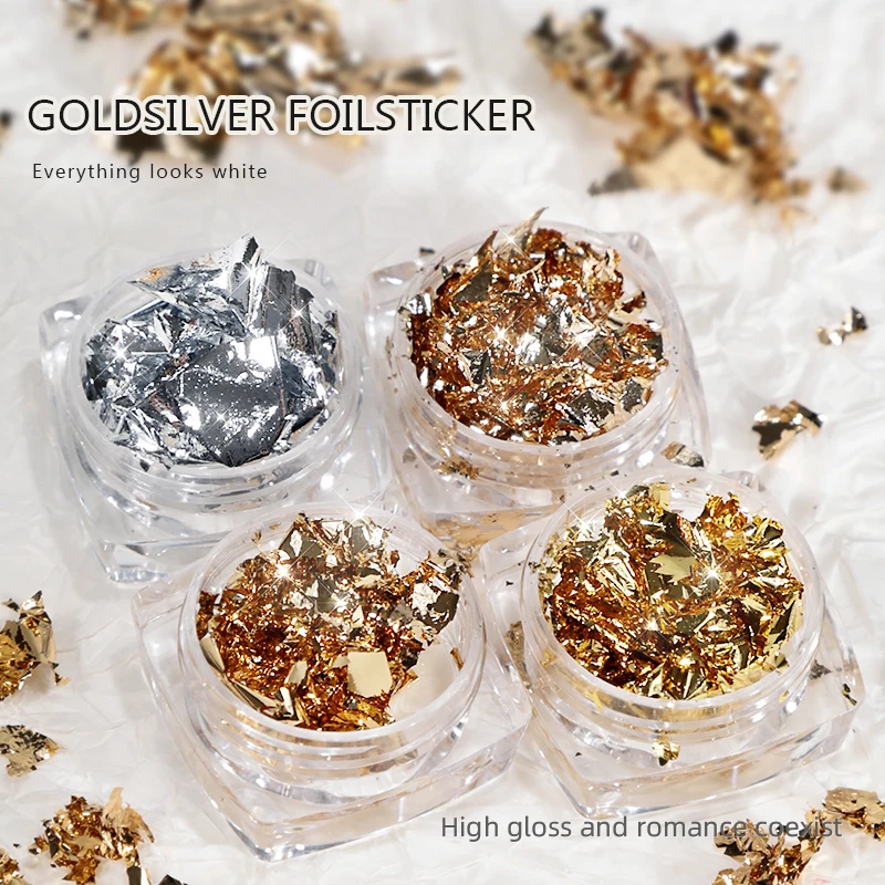 Gold Silver Foil Nail Sequins Irregular3D Glitter Flake Sequins DIY Nail Art Decoration Nail Stickers Manicure Decorative Tools