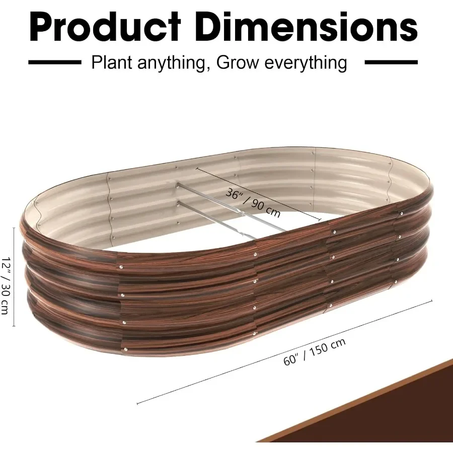 5x3x1ft البيضاوي المجلفن أثار سرير حديقة في الهواء الطلق 9 في 1 صندوق زراعة وحدات معدنية كبيرة أثار سرير لخضروات البستنة Fr