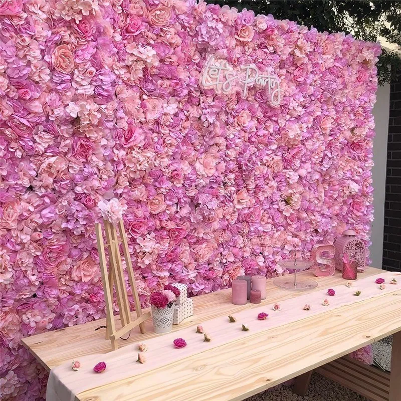 Pink Silk Rose Flower Wall Artificial Flower For Wedding Decoration BabyShow Party Birthday Gift Home Backdrop Decor