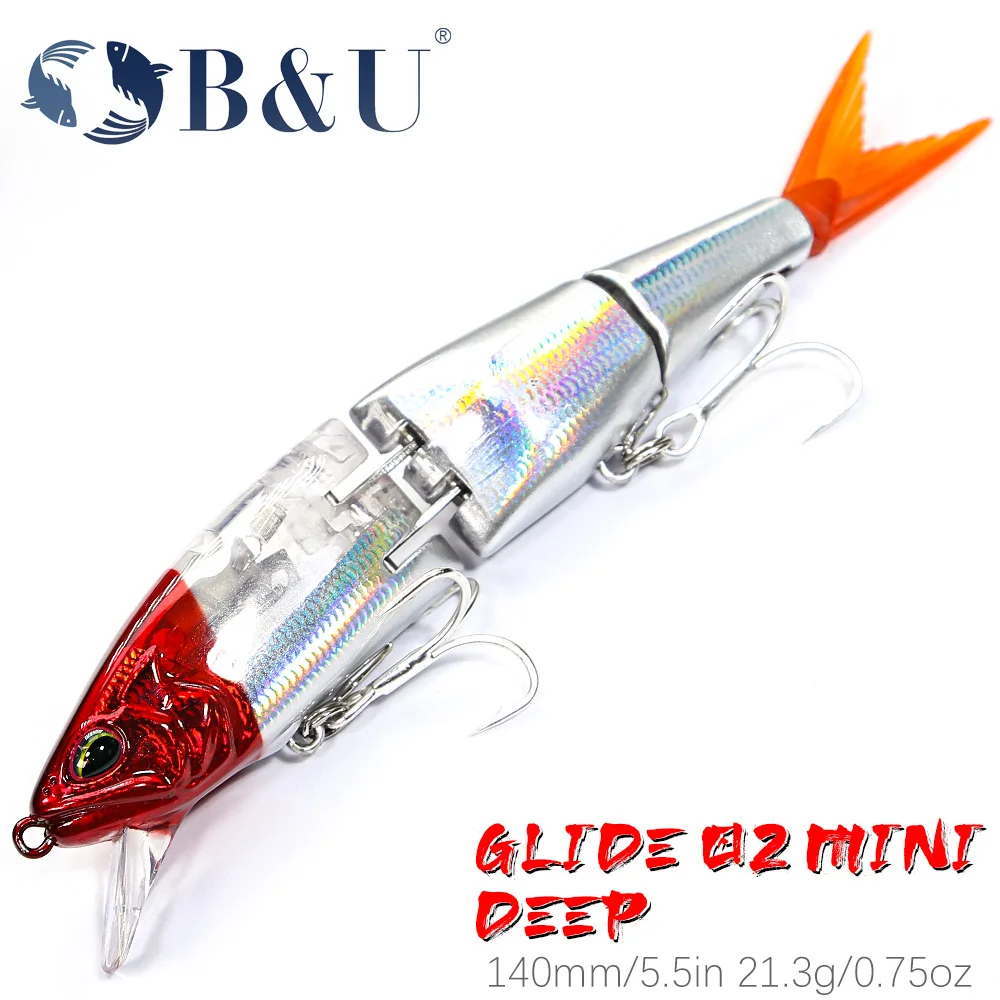 

B&U-Floating Fishing Lures, Triple Joint Body Glide Swimbaits, Hard Baits, Wobblers for Bass and Pike, 140mm