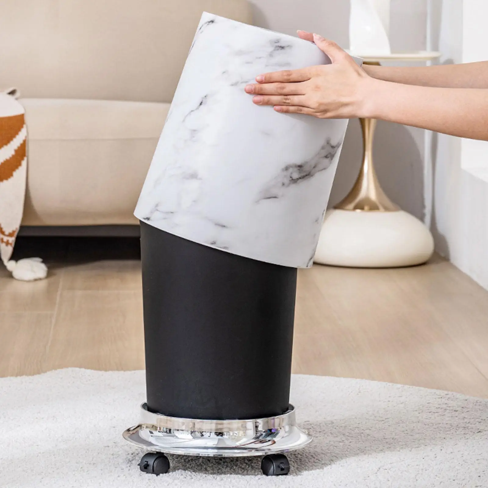 

Мраморное круглое мусорное ведро, съемный внутренний контейнер, контейнер для мусора, бытовой мусорный бак для общежития, ванной комнаты, дома