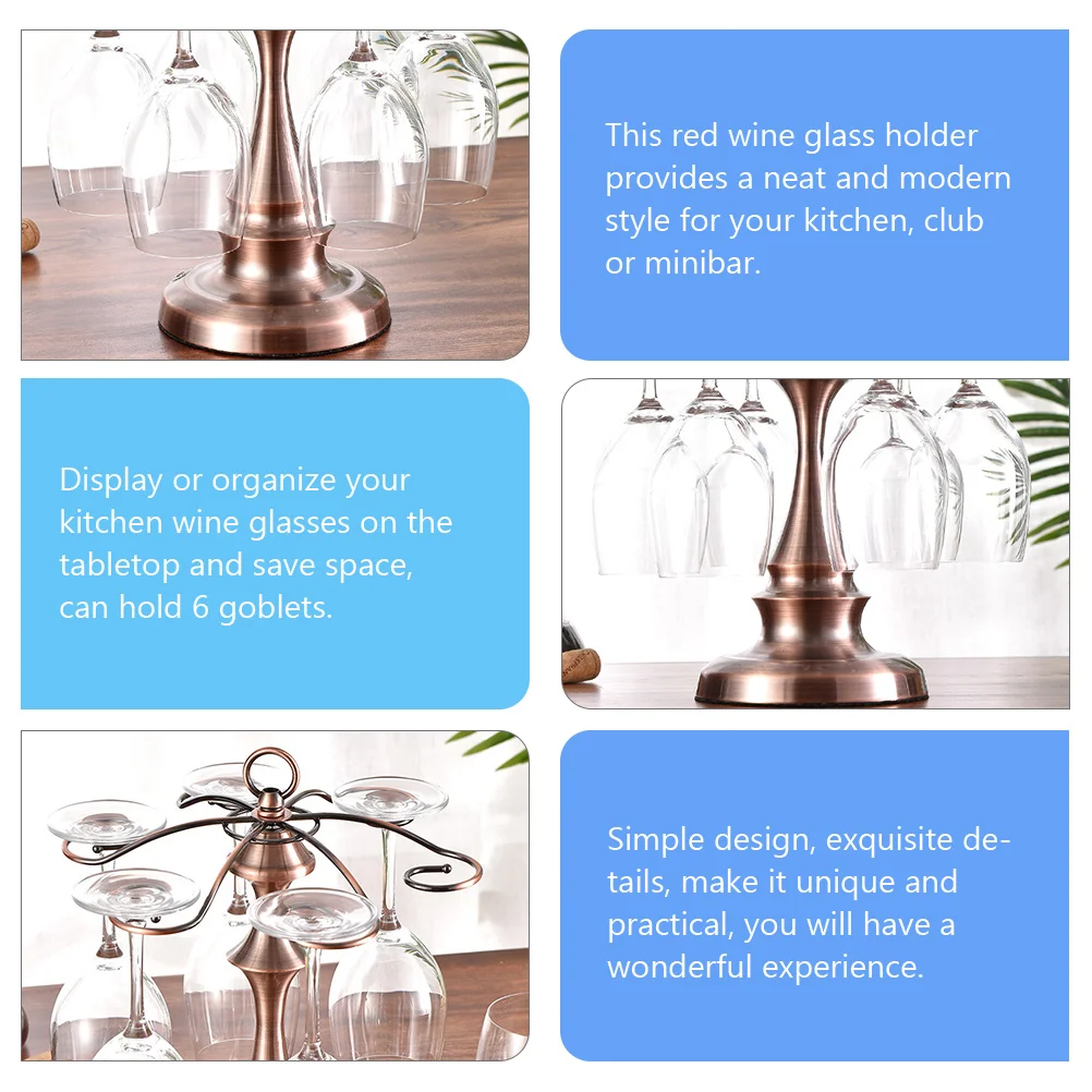 

Red Wine Glass Rack Air Dry Metal Goblet Hanging Rack Retro Design Stable Base Wine Glass Holder for Bar Kitchen Storage