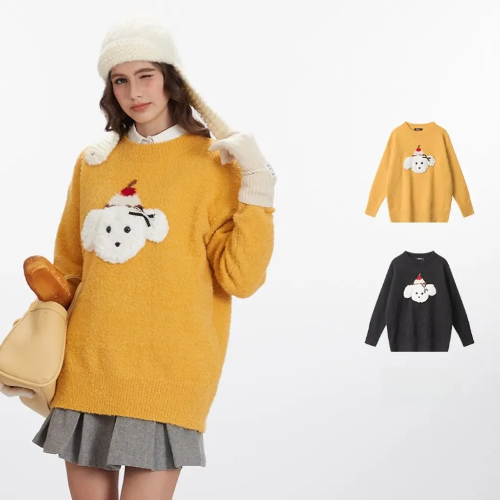 

Heyhenry2025 Women's European And American Style Bear Cartoon Jacquard Knit Sweater Versatile Unisex Autumn Winter Sweater