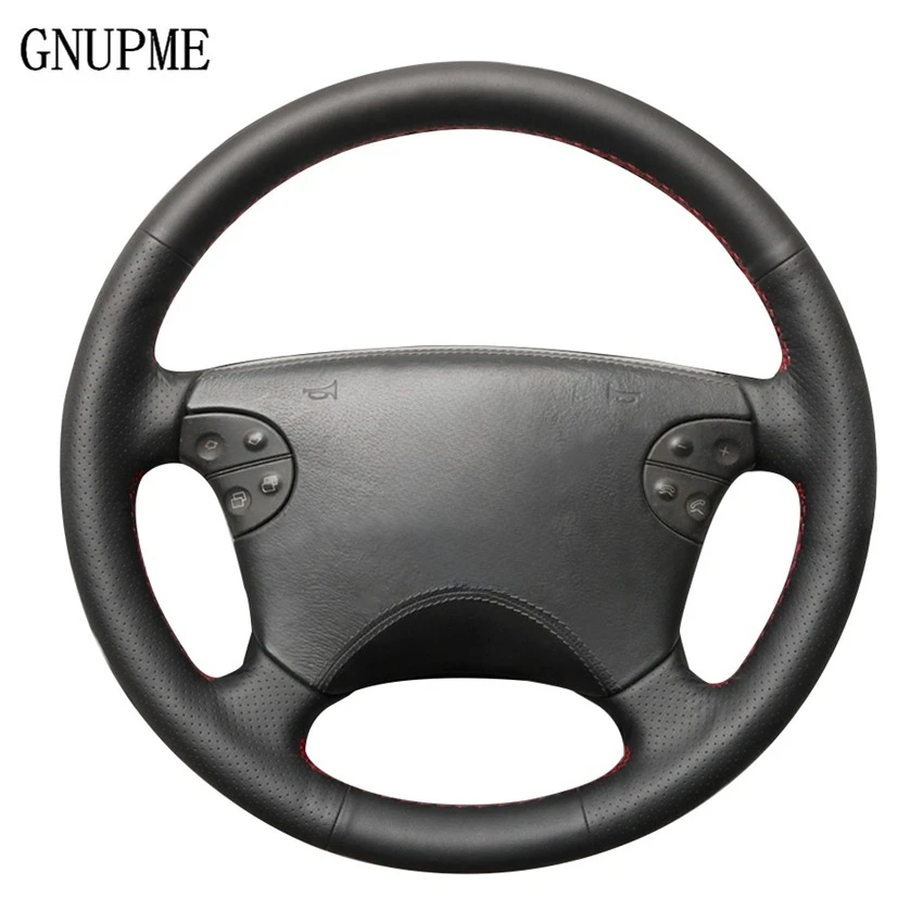 Black Artificial Leather Hand-stitched Car Steering Wheel Cover for Mercedes-Benz W210 E-Class E320 2000 2001 2002