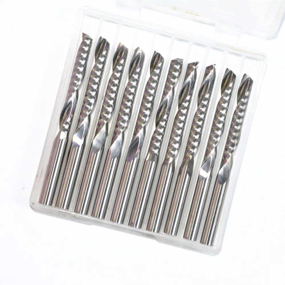 10PCS-CNC Solid carbide end mill,woodworking router bit,1 flute spiral end mill,Cutters for wood,PVC milling cutter