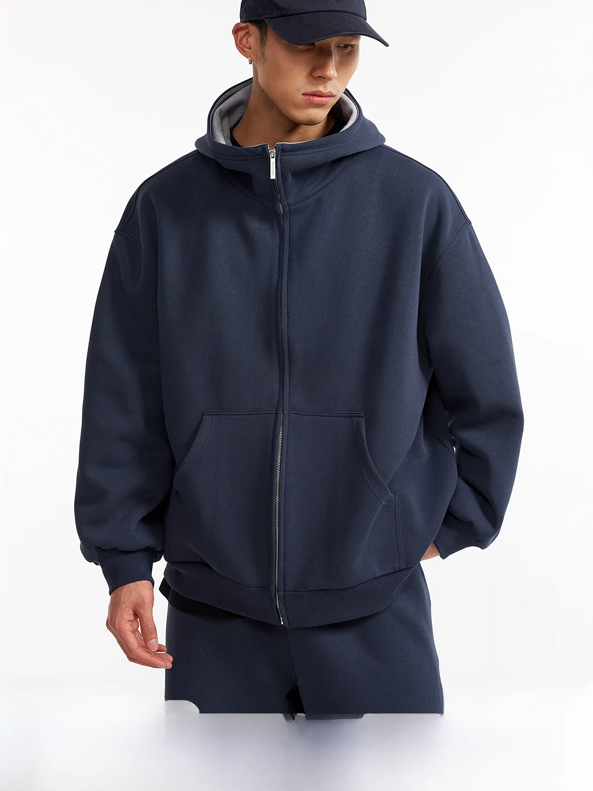 

Мужская толстовка на молнии из премиального смесового хлопка, свободного кроя, с длинными рукавами, базовый цвет