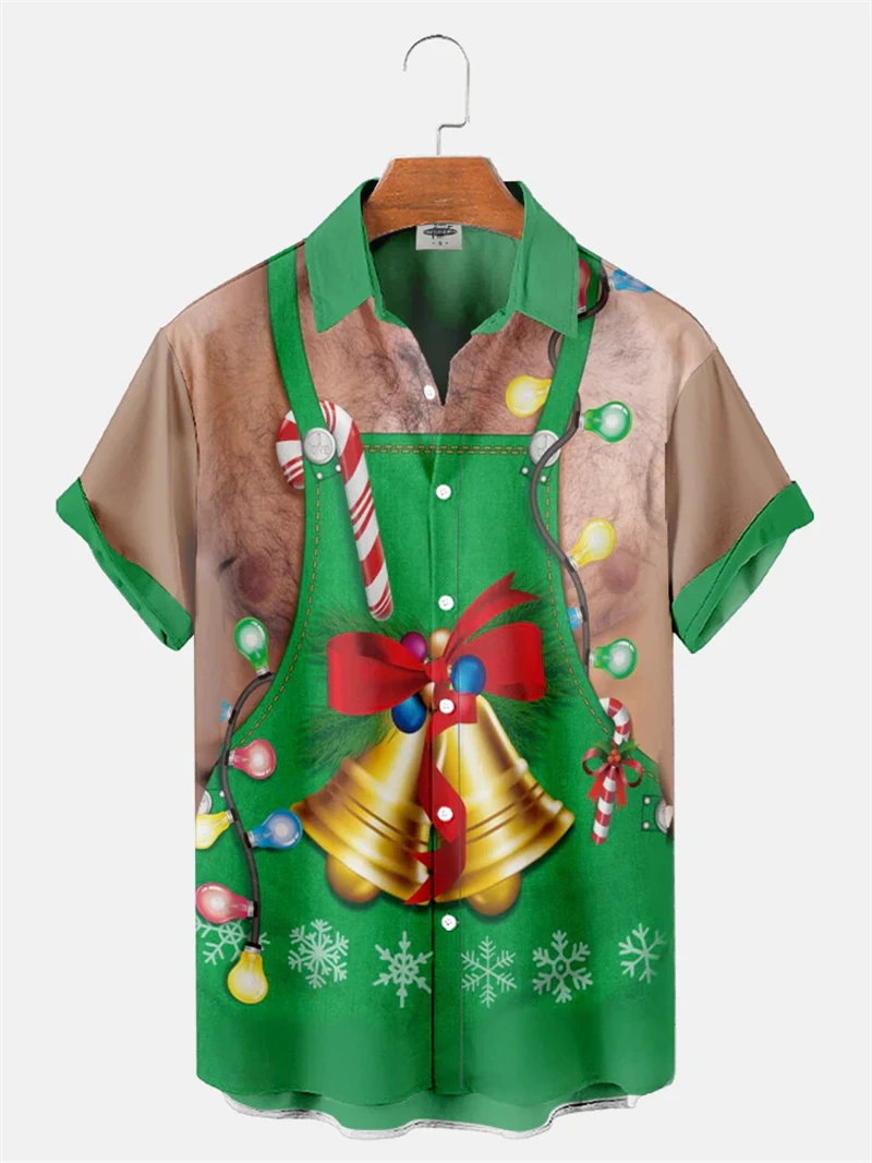 Homens e mulheres Feliz Natal 3D Gráfica Camisas, Engraçado Estampado Papai Noel, Camisa Casual, Moda Havaiana, Bonita Blusa de Praia, Lapela Tops