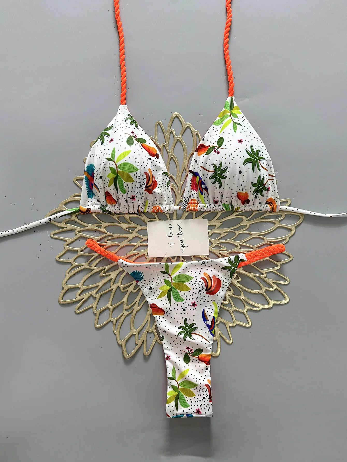 sexy leaves print micro bikinis sets two pieces halter back tie thong swimsuits bathing suit swimwear biquini tankini trikini