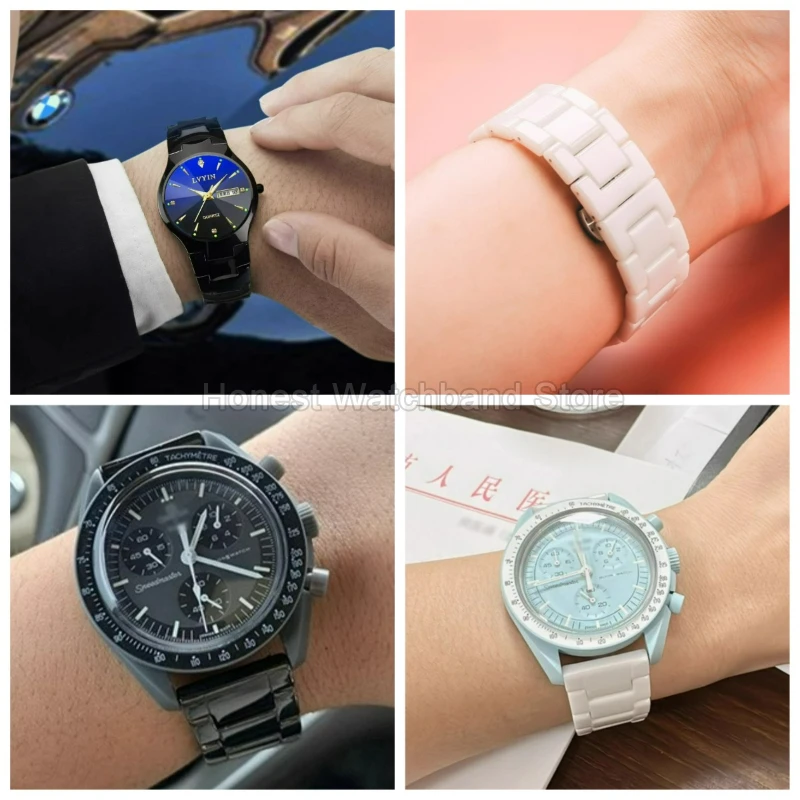 For Armani DW Omega Rossini Speedmaster Ceramic WatchStrap Air Permeable No Stuffiness Resists Acid Alkali with Lustrous Surface