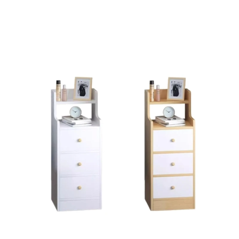 طاولة بجانب السرير، رف شق بجانب السرير ضيق للغاية، خزانة منخفضة بجانب السرير