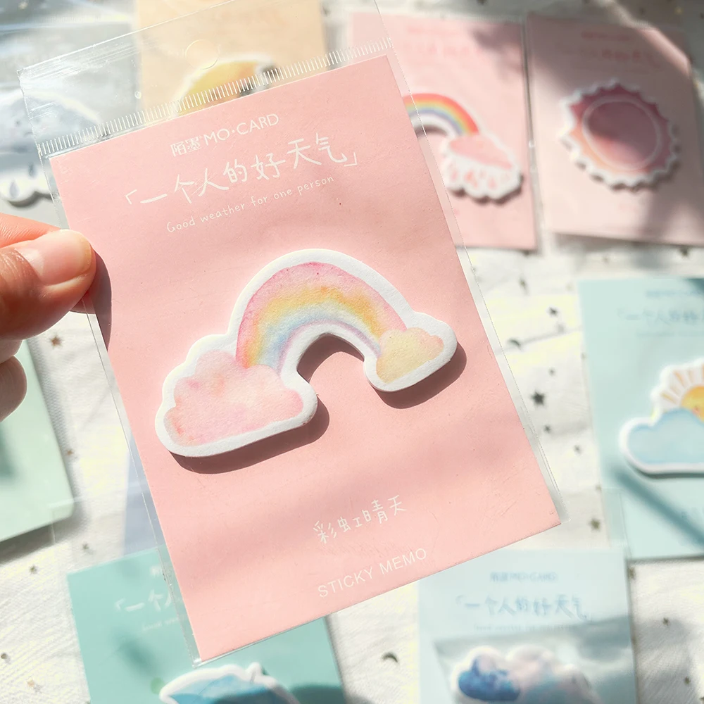 2 Sets Novelty Cat Cloud Rainbow Memo Pad Stickers Notepad Kawaii Office Accessories School Supplies Stationery Sticky Notes