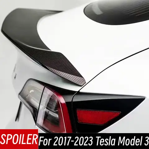 Tesla Model 3 2017-2023 V 스타일 Bodykit 리얼 카본 Fibe 뒷 트렁크 리드 립 스포일러 윙 자동차 외장 튜닝 액세서리