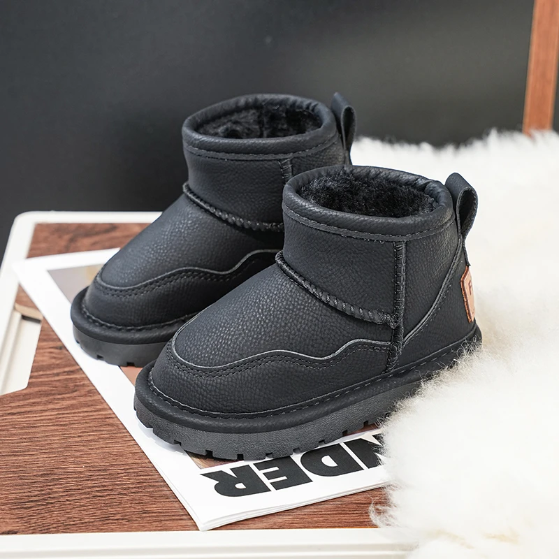 الأطفال حذاء من الجلد أصابع مستديرة الاطفال أحذية بوت قصيرة مع الفراء السميك 2025 شتاء جديد بنين بنات أطفال الأحذية الجلدية تنوعا لينة #4