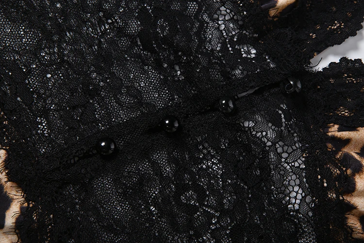 Weird Puss Spitzen-Patchwork-Kleid für Damen, Leopardenmuster, rückenfrei, Neckholder, Bandagen, ärmellos, sexy, für Partys, Streetwear, Maxi, figurbetont – Detail 8