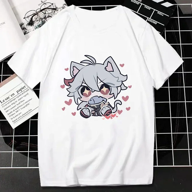 Camiseta de mujer Genshin Impact camisetas de manga corta estampada Harajuku para mujer ropa de calle Kawaii de verano