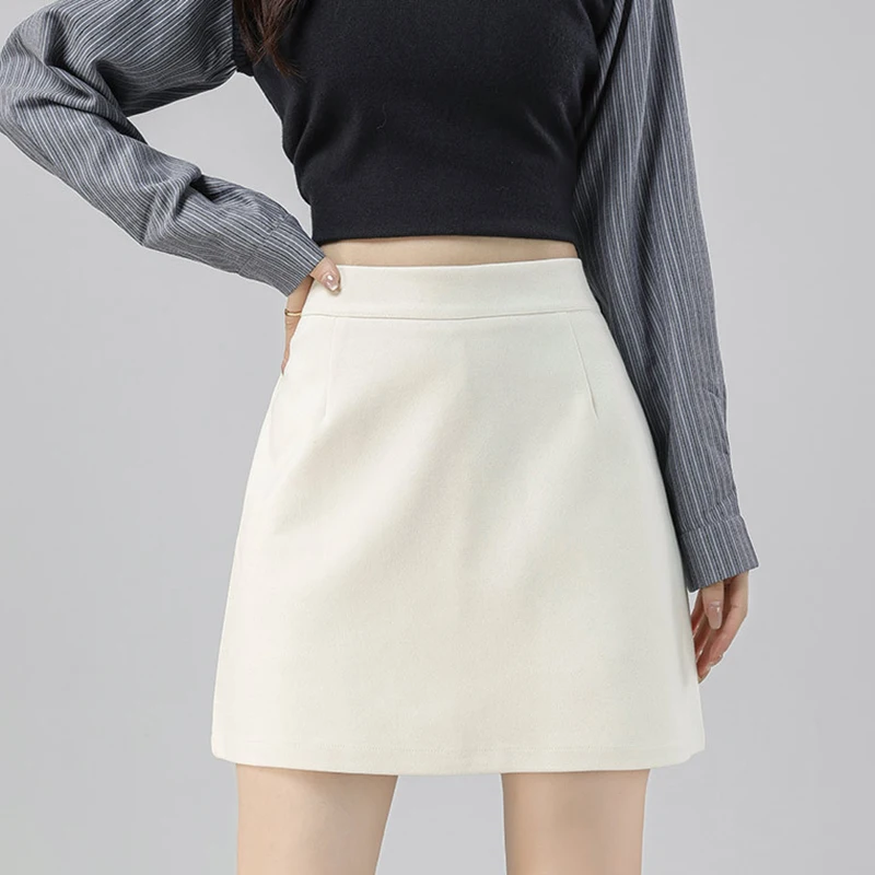 Women High Waist Woolen Wrap Hip Skirts Autumn New Thicken Warm Korean Short Skirt Woman Anti-Exposure Sexy Slimming Mini Shirt
