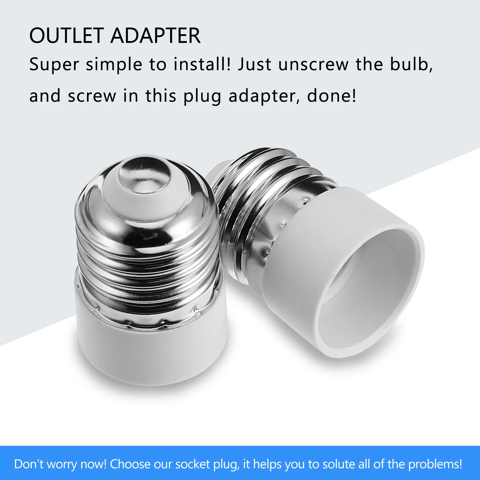 10Pcs Polarized Handy Plug Lamp Socket Converter Outlet Splitter Parts for Old Houses No Outlet Needed Quick Install 125V 660W