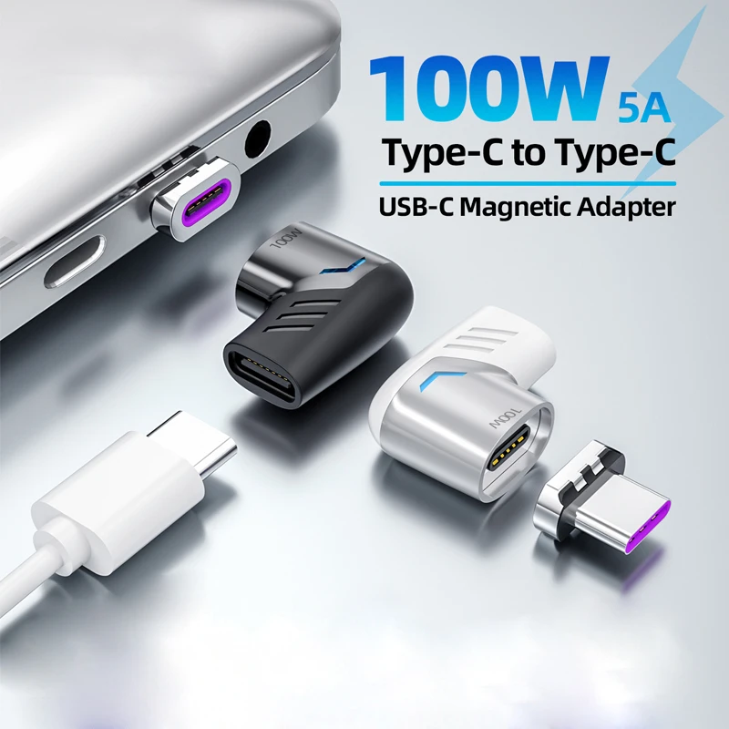 Usb C To Type C 100W Magnetic Adapter Fast Charging Usb Type C Male To USB C Female Magnet Connector Right Angle Converter