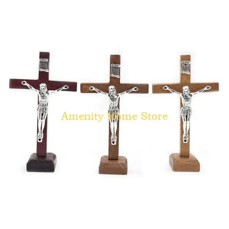 F26C 1Pc Wood Catholic Crosses Standing Crucifix Church Decoration Religious Baptisms