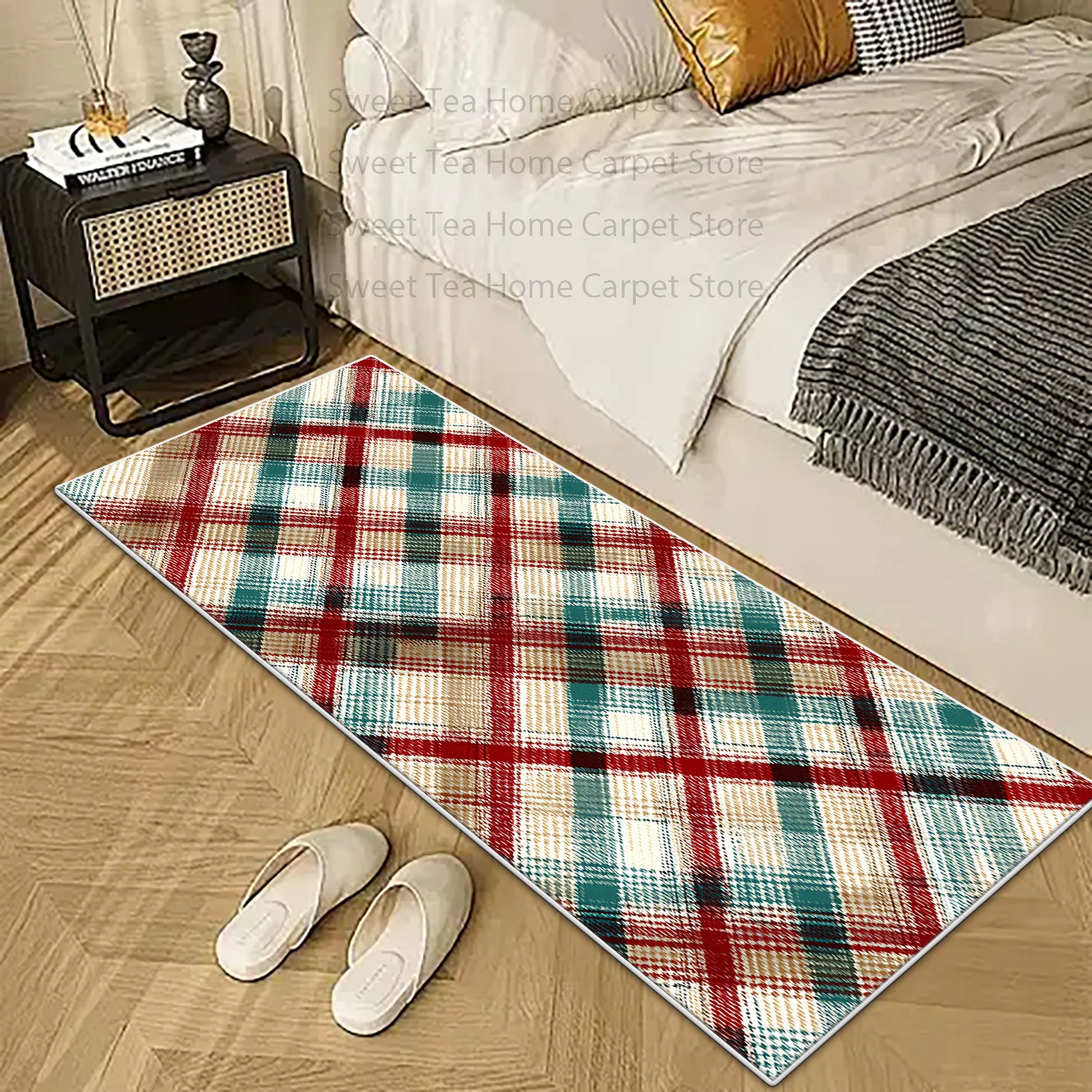 Modern Classic Plaid Bedroom Bedside Mat Soft Fluffy Living Room Long Carpet Non-slip Machine Washable Kitchen Area Rug Custom