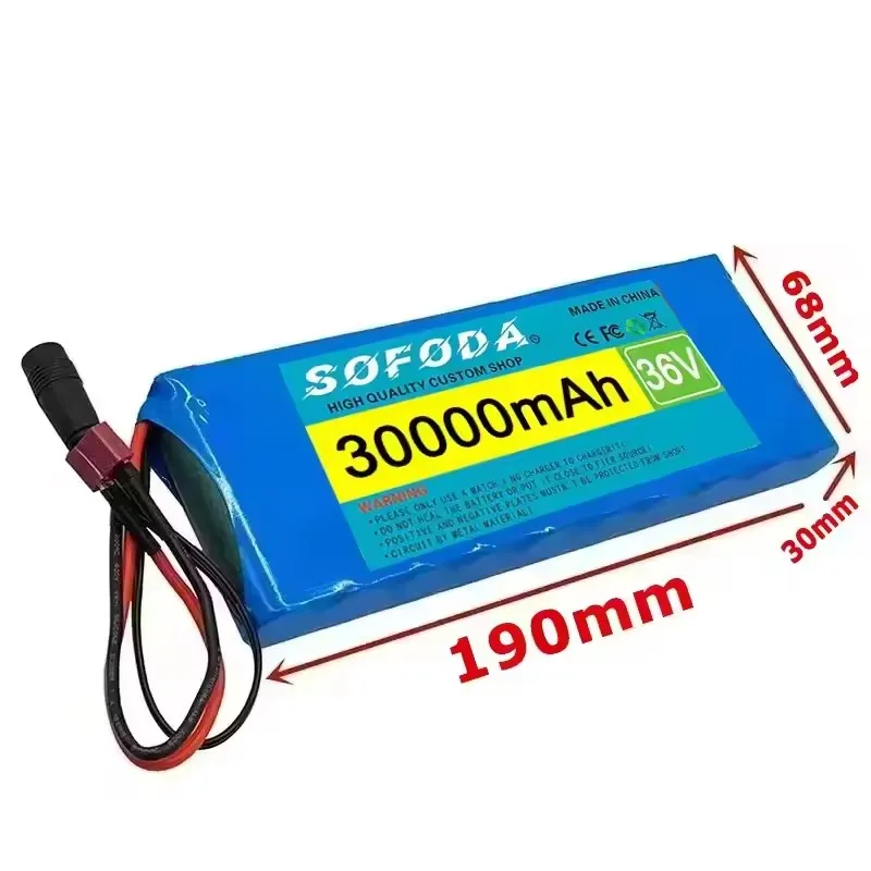 36V 30000mAh 10S1P large capacity battery pack 18650 lithium-ion rechargeable battery with BMS, equipped with 42V 2A charger