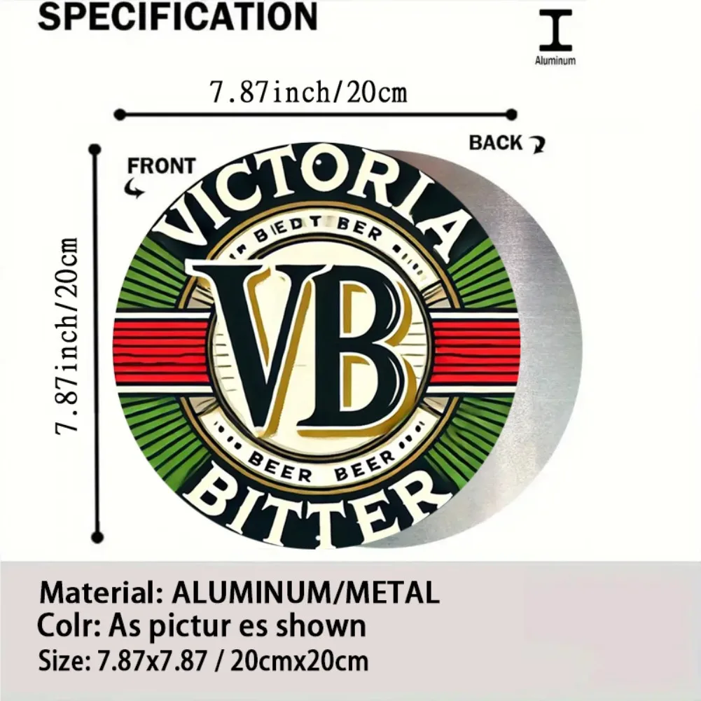 1 قطعة 7.8x7.8 "جولة كلاسيكية ريترو فيكتوريا بيتر VB البيرة شعار الألومنيوم جدار الفن-علامة معدنية لشريط مقهى بيت الشاطئ الفناء الخلفي