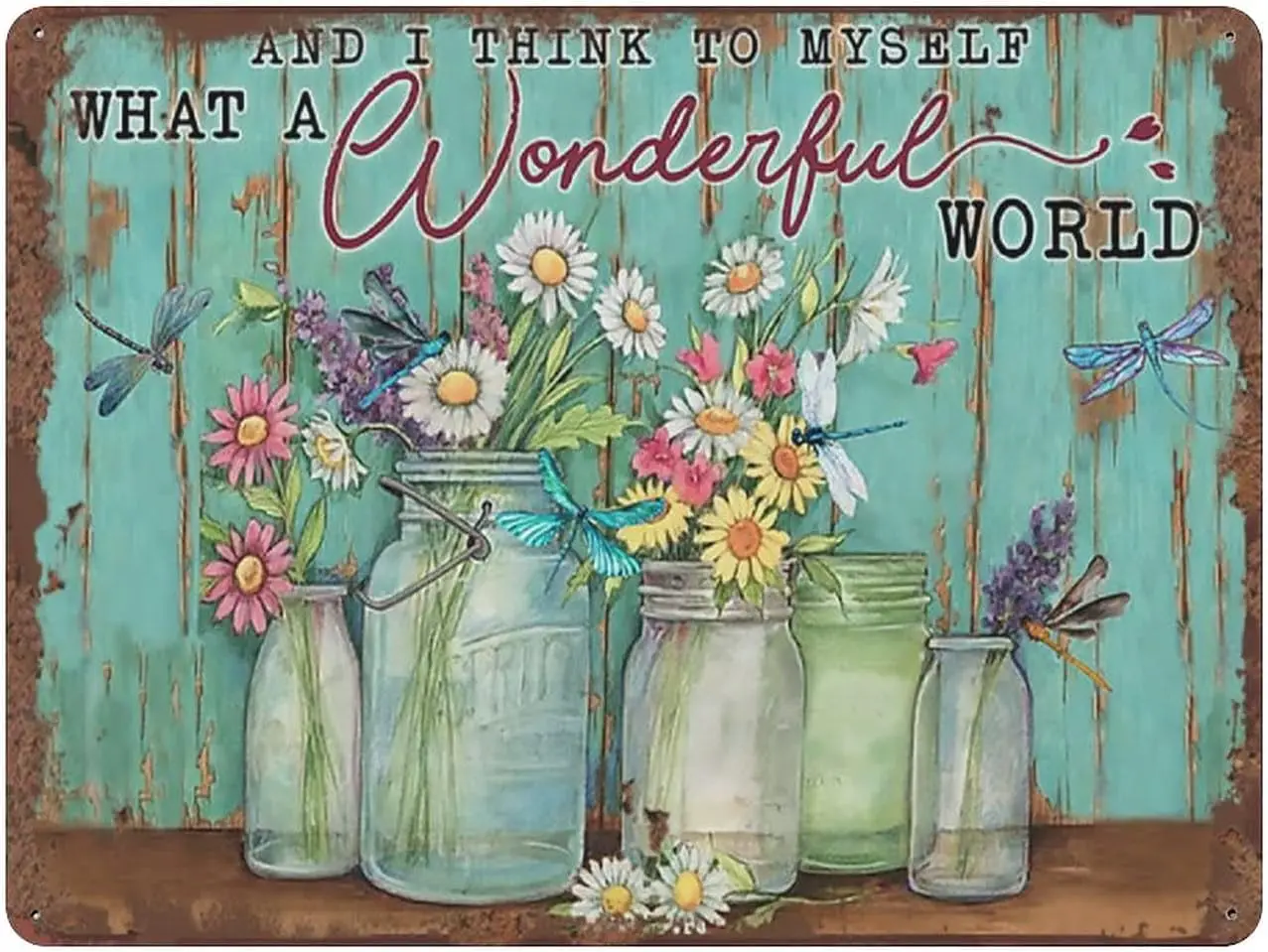 Retro Funny Metal Tin Sign Dragonfly What A Wonderful World Inspiring Quote Signs for Home College Dorm Office Decor Lounge Craf