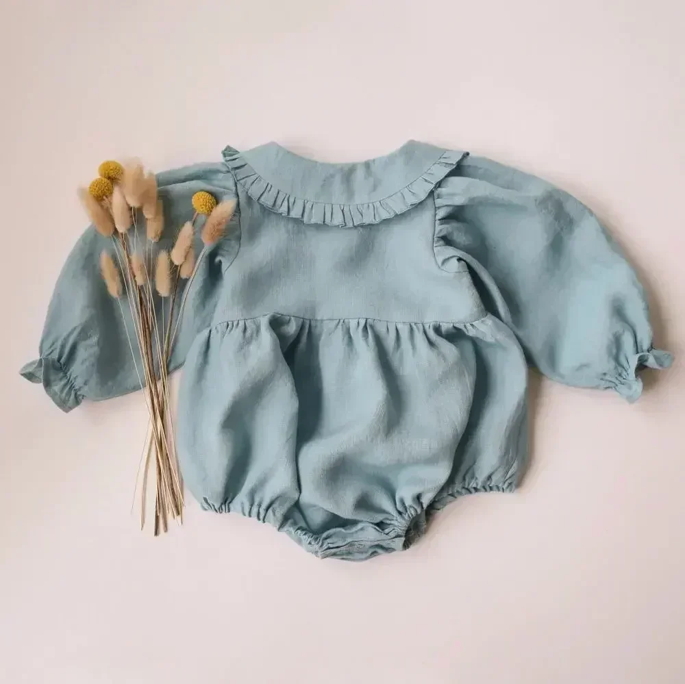 Cute Newborn Girl Romper Linen Cotton Long Sleeved Bodysuit for Girls Spring Autumn Baby Clothes