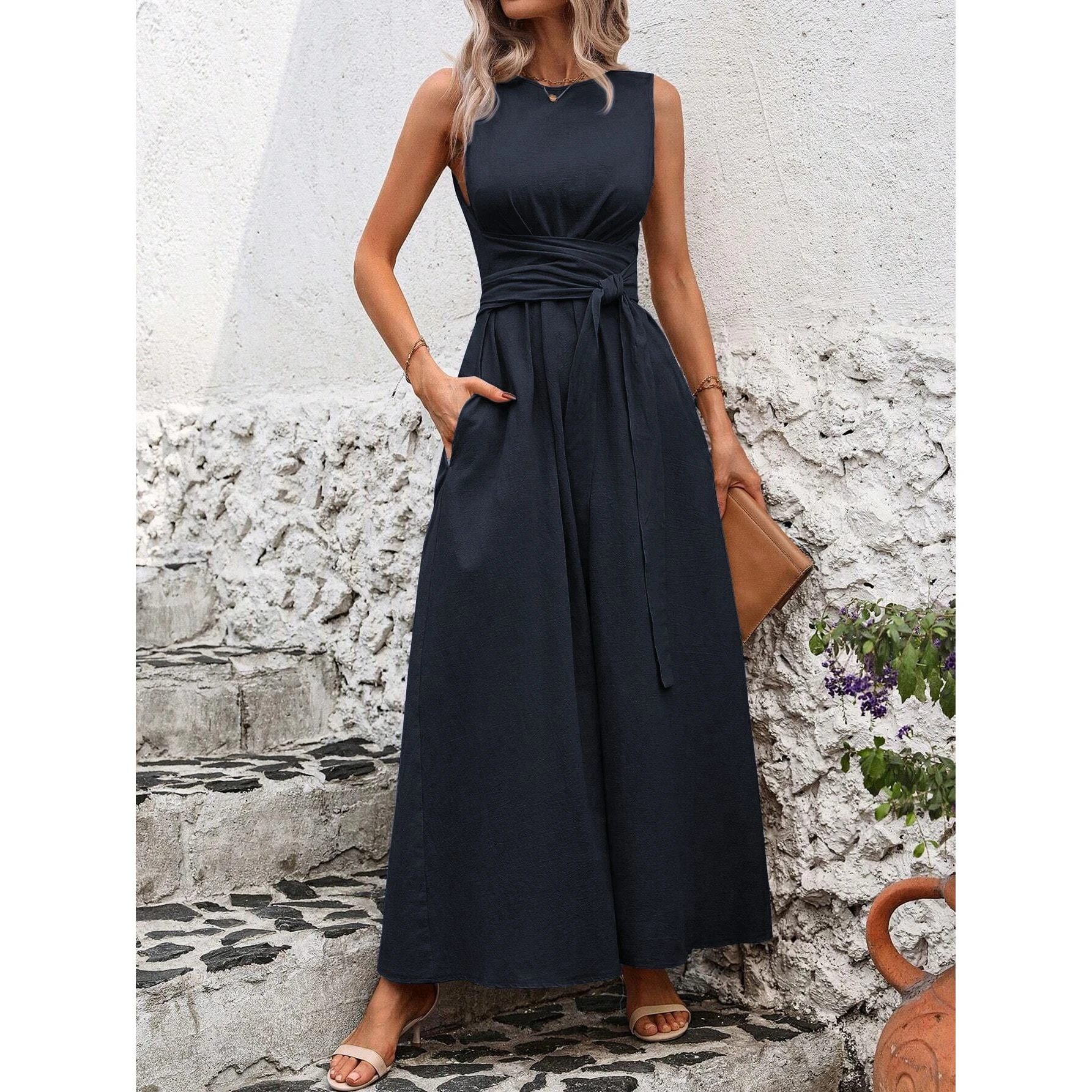 ชุดเดรสผ้าไอซ์ซิลค์แบบเรียบหรู - Linen Dress Wrap บทวิจารณ์และราคา
