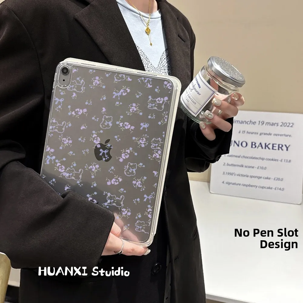 غطاء حماية قابل للفصل لجهاز آيباد مع مسار انزلاقي، تصميم زهور بنفسجية مع قطة، متوافق مع آيباد برو 3 إصدار 2025، مضاد للانحنا...